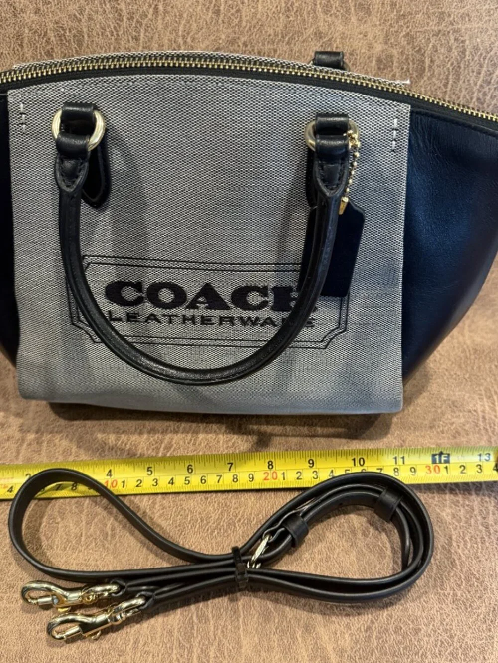 COACH Elise Badge Jacquard Satchel Crossbody Bag In Salt Black C9079